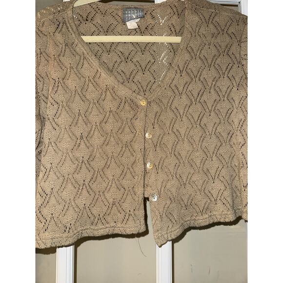 Rabbit Rabbit Rabbit VTG Brown Cardigan Cropped Buttons Lagenlook Beachy 12P - Picture 2 of 4